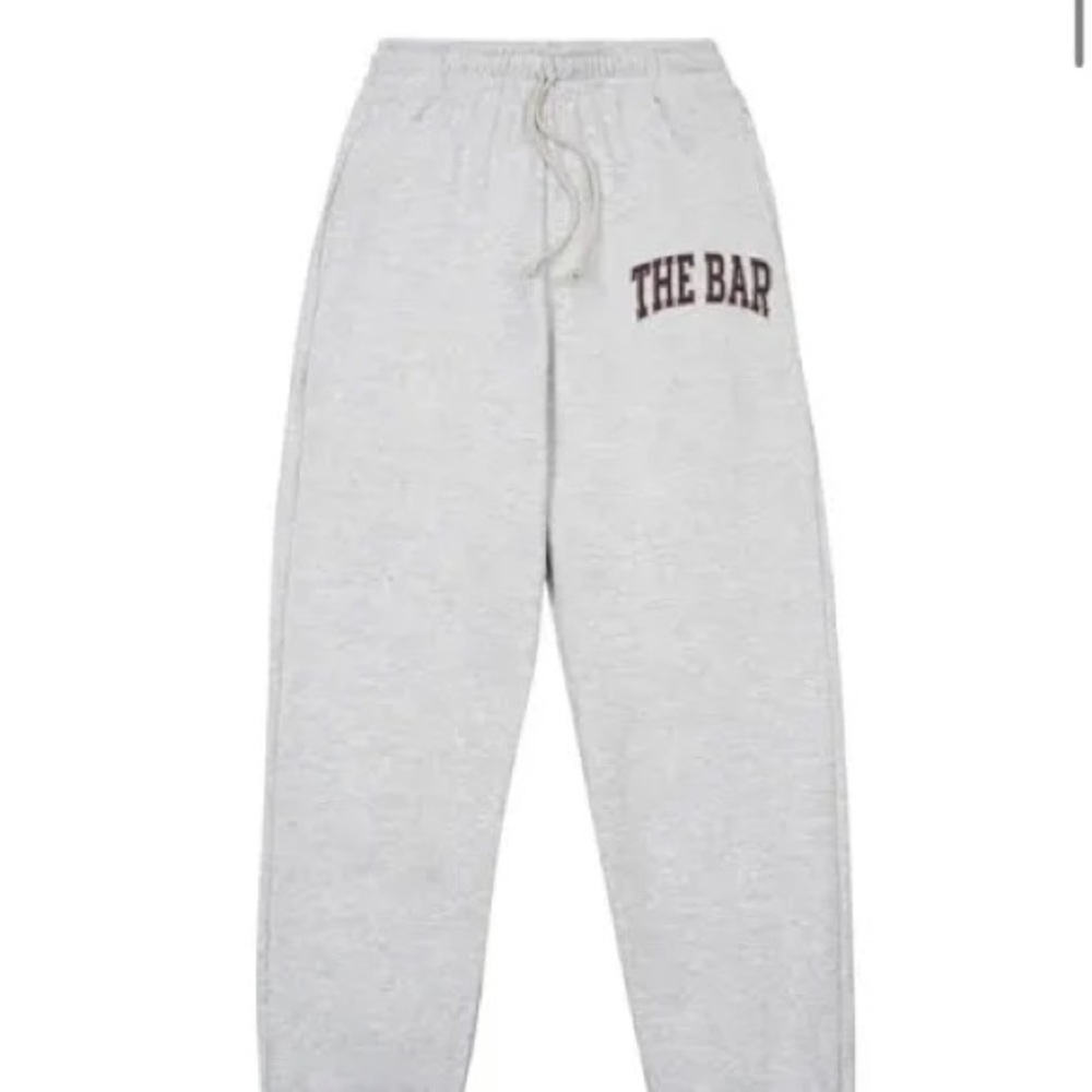 New The Bar Varsity Sweatpants, Size L, Grey/brown